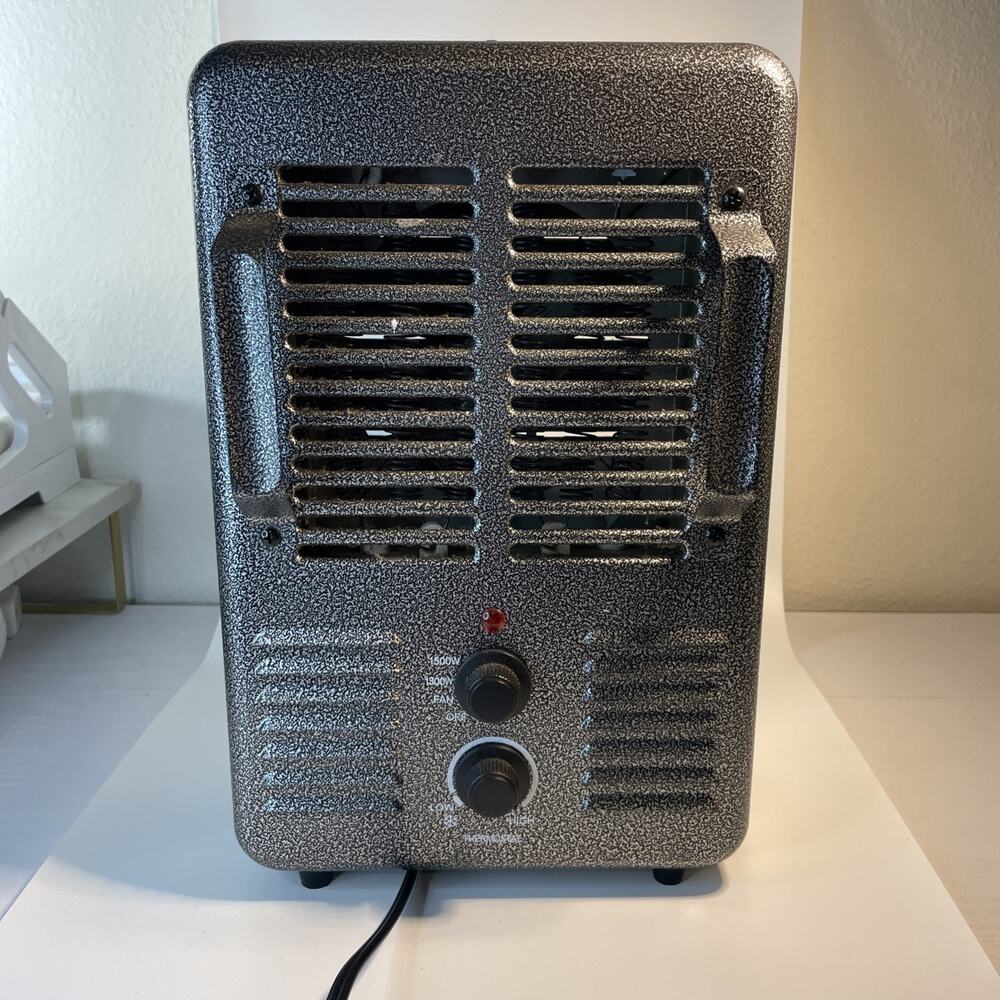 Portable Electric Space Heater 1500W Fan 1300W Thermostat Metal Gray